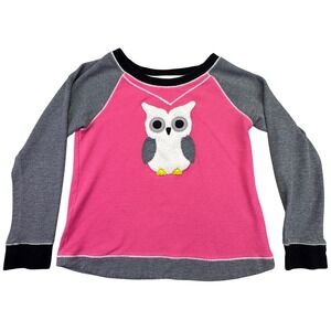 Karsie Sweatshirt Youth Girl's Large Owl Applique Raglan Sweater Pink Gray